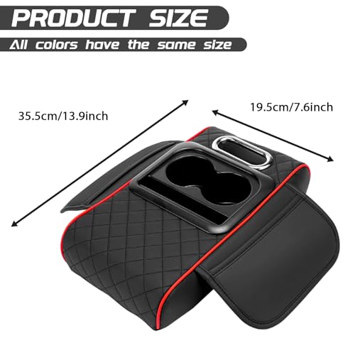 Image of Khushi Liquid Car Armrest Cushion, 5 in 1 Center Console Cover with 2 Cup Holders, Phone Holder, Tissue Holder, Storage Bag, Multifunctional Leather Heightened Car Armrest Cushion for Most Cars