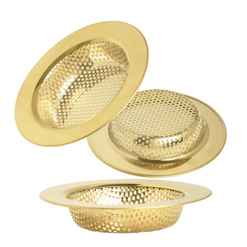 RQYEKDO 3Pack Stainless Kitchen Sink Strainer 4.4in Wide Rim Mesh Gold