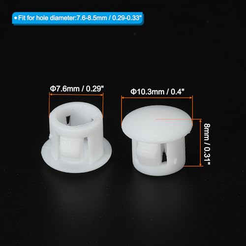 Image of PATIKIL Hole Plugs Plastic, 100 Pcs 8mm(5 /16 inch) Screw Bumper Hole Plug Flush Snap Type Round Hole Cover Caps for Round Holes Cabinet Furniture Kitchen, White