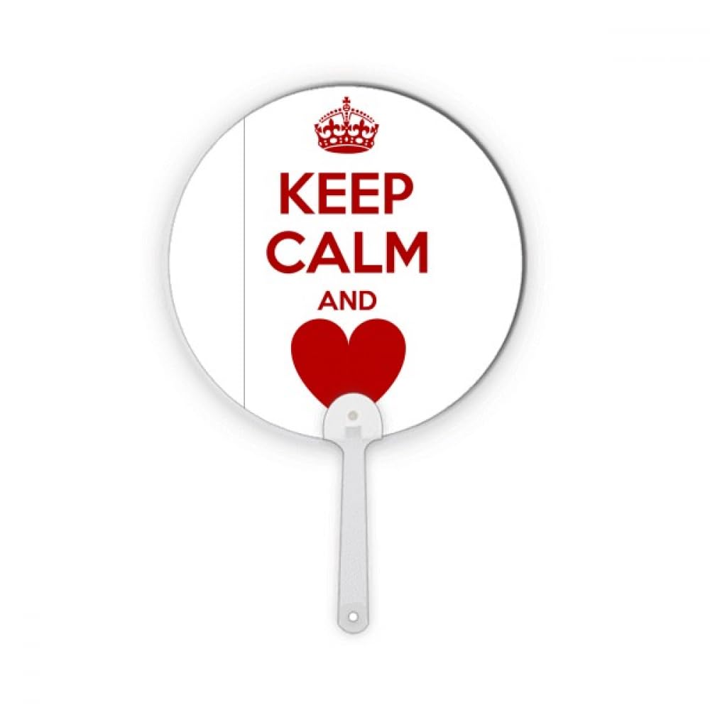 Éventail rond rouge Keep Calm And Love en plastique pour se rafraîchir