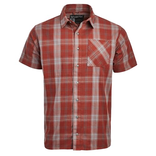 Vertx Guardian Mens Tactical Shirt, Short Sleeve Stretch with Pockets, Concealed Carry Outdoor Work Shirts, Tactical Operations Gear, Medium, Mahogany Block Plaid