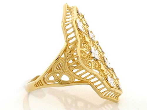 Jewelry Liquidation 10K Solid Gold Two-Tone Diamond Cut Filigree Ring #TOP3