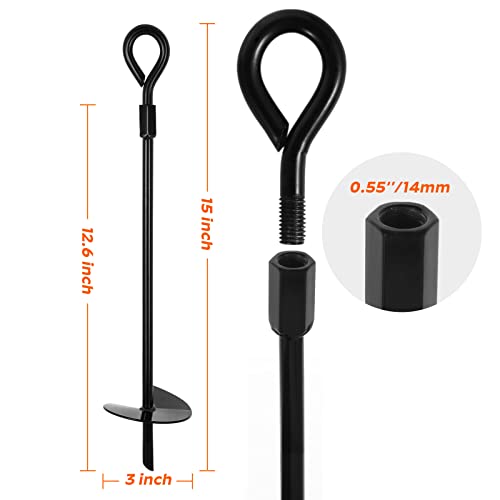 Zidazlha 15 Inch 4 Pieces Long Ground Anchors And 1 Piece Power Nut Driver Drill Bit,Spiral Ground Stakes With Removable Ring, Tents, Swing Sets, Securing Animals, Canopies, Trampoline, Sheds #TOP1