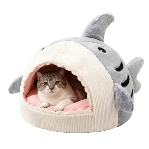 Lit Mignon pour Chat Requin, Grotte de lit de Couchage pour Chaton Chaud d'hiver, nid Semi-fermé Doux et Confortable pour Petit Chat et Chien