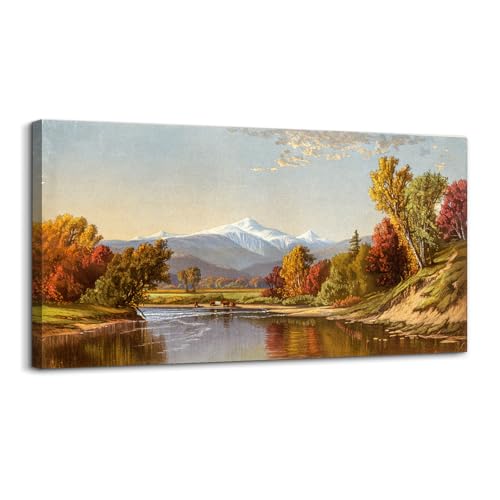 hyidecorart Quadri Vintage Soggiorno Grandi, 50x100 cm Stampe da Parete Tardo Autunno Sulle Montagne Innevate, Quadro Camera da Letto Su Tela Decorazioni Parete Bagno Cucina Ufficio Sala da Pranzo