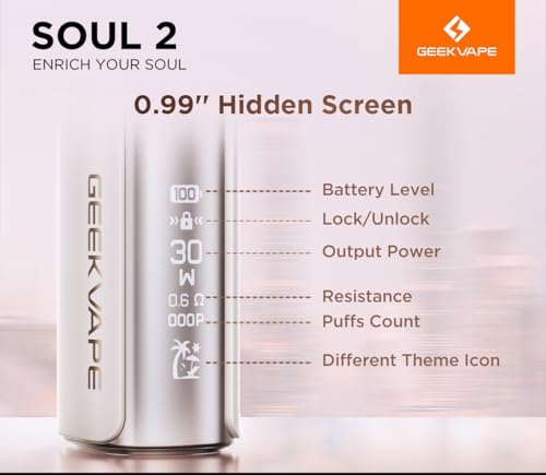 Geekvape Soul 2 Kit | 2100Mah Batteria Support With 4Ml Geekvape Soul Pod Cartuccia 0.6Ω + 1.0Ω Vaporizzatore, No Nicotine, No E-Liquid (Blu Porto -) - 5