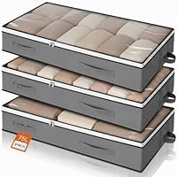 Romon Scatole per Armadio, 3 Pezzi 75L Scatole per Vestiti, Scatola per Organizer Armadio Pieghevole, Scatoloni per Trasloco Contenitori Sottoletto Salvaspazio per Coperte Biancheria da Letto, Grigio