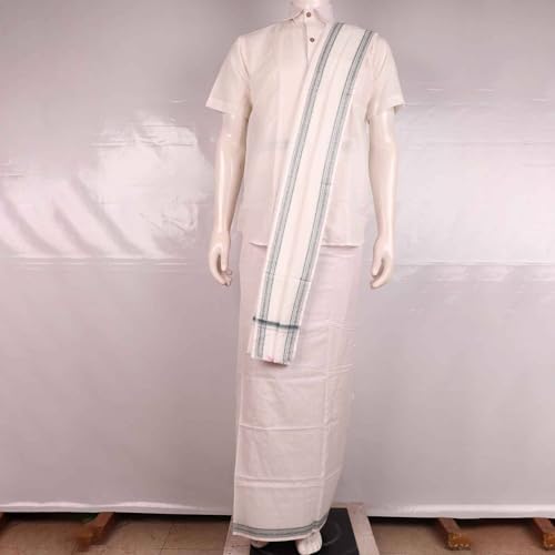 Image of Authentic Sambalpuri Handloom Cotton Unstitched Dhoti with Utari for Men | Traditional Odisha Weave Ikat Dhoti for Festive & Religious Wear