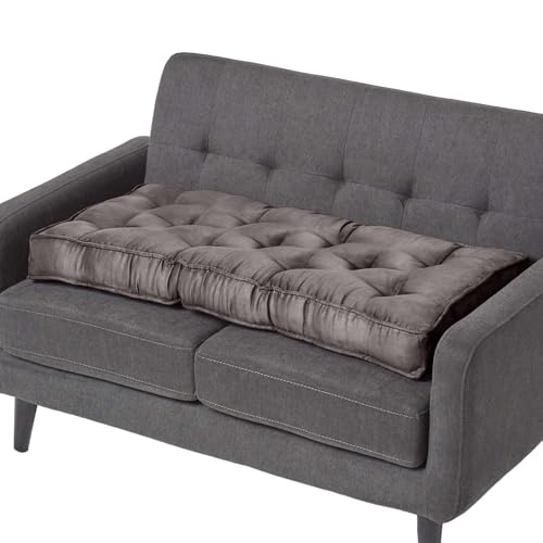 HOMESCAPES Coussin rehausseur pour Canapé 2 Places, Coussin pour Palette ou Matelas de Sol en suédine, Gris foncé, 100 x 48 x 10 cm