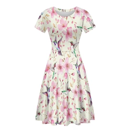 Image of HUGS IDEA Womens Puffy Swing Midi Dress Round Neck Short Sleeve Party A-Line Dresses