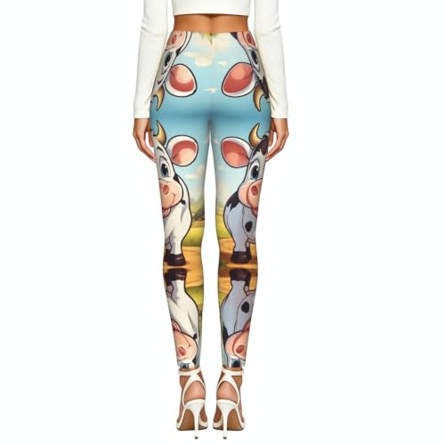 Leggings de compresión suave estampados con patrón de vaca elásticos 3