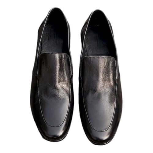 Men's Leather Oxfords Chunky Heel Business Formal Shoes, Slip-Resistant Rubber Sole, Wedding, Office, Casual Wear