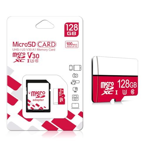 Cartão de memória Micro SD de 128 GB, C10, U3, V30, 4K, A2 para Câmera de Painel, Câmera de Segurança, Smartphones, Tablets, Jogos (Branco)