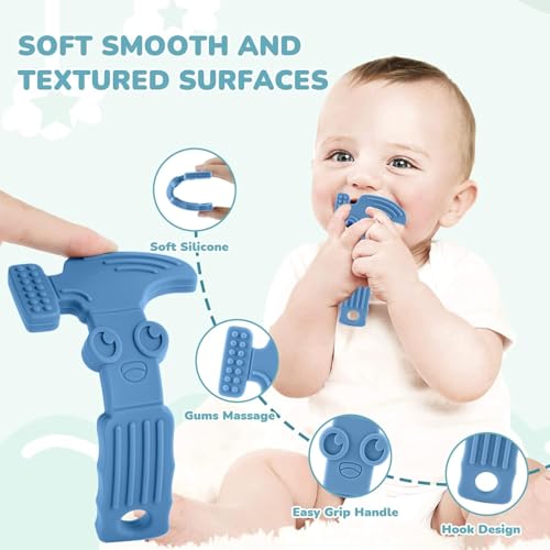 Image of TYRY.HU Baby Teething Toys for Babies, Baby Teether Toys, BPA Free Silicone Baby Molar Teether Chew Toys, Hammer Wrench Spanner Pliers for Boys Girls, Soft-Textured, Easy to Hold & Clean, 4 Packs