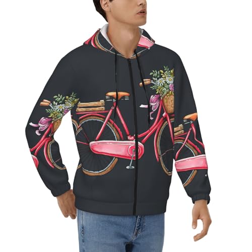 Sweatshirt chaud homme manches longues zippe retro veste rouge