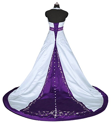 Rohmbridal Embroidery Satin Halter Wedding Dress Bridal Gown White Purple Size 6 #TOP3