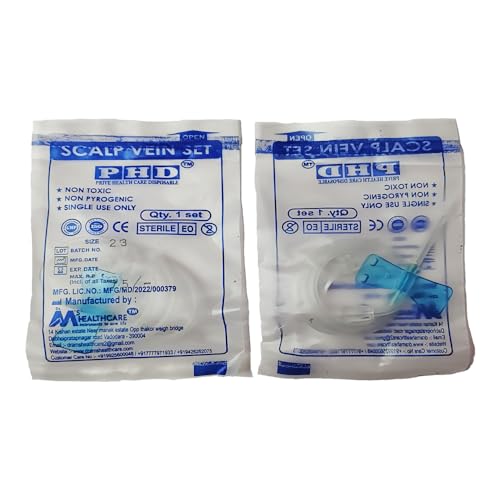 Image of Scalp Vein Set /Butterfly Needle Set | Sterile EO, Single Use Infusion Set | Soft Tubing, Color-Coded Wings | For Blood Collection, IV Infusion & Medical Use (23G (Blue) - 50 Pieces)
