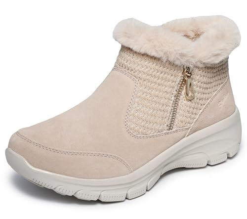 Skechers Women's EASY GOING - GENTLE FALL, Sweater knit zip up boot, SAND, 9.5M