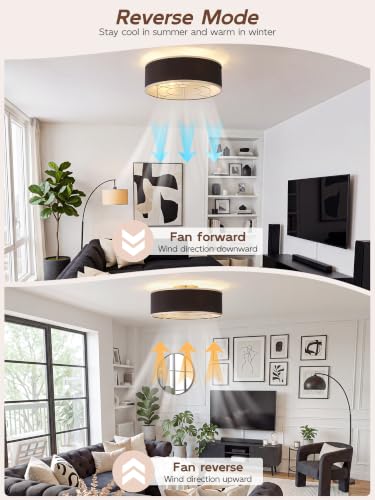 Image of Flush Mount Ceiling Fans with Lights, 20 inch Caged Boho Ceiling Fan with Light and Remote, Bladeless with 6 Speeds for Bedroom, Nursery, Living Room