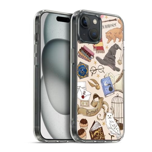 Head Case Designs Officially Licensed Harry Potter Hogwarts Pattern Deathly Hallows XXXVII Gel Case [Military Grade Protection] Compatible With Apple iPhone 15 Plus