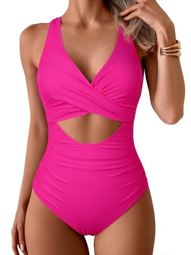 Hilor Women's Underwire One Piece Swimsuits Cross V Neck Swimwear Sexy Cut Out Bathing Suit Monokinis2