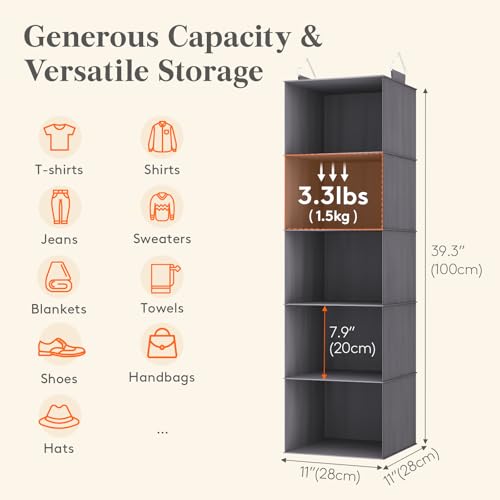Lifewit-5-Tier-Hanging-Portable-Closet-Storage-Organizer-for-Shelves-Gray-Foldable-Clothes-Shelf-with-2-Sturdy-Hooks-SweaterCoatShoes-Clothing-Organization-for-Wardrobe-Dorm-Bedroom