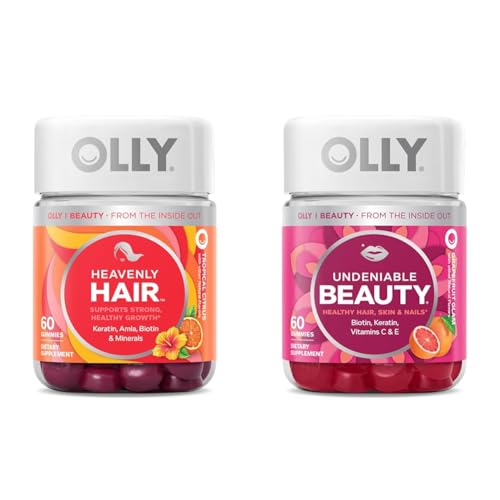 OLLY Heavenly Hair Gummy, Supports Healthy Hair, Keratin, Biotin & Undeniable Beauty Gummy, For Hair, Skin, Nails, Biotin, Vitamin C, Keratin, Chewable Supplement, Grapefruit, 30 Day Supply - 60 Count