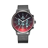  Herren Uhr Für Quarzuhr Herren Mit 6 Zeigern, Wasserdichtes Multifunktionales Verschleißfestes Kratzfestes Maschenarmband
