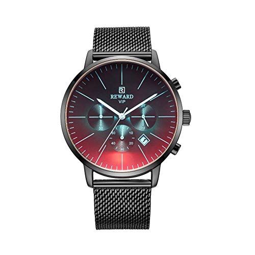 Kitabetty Herrenuhren, wasserdichte Armbanduhren aus Edelstahl mit Netzgürtel, Modesportuhr Minimalistische Uhr Geschäftskleid Uhr, mit 3 kleinen Unterzifferblättern, Genaue Zeitmessung