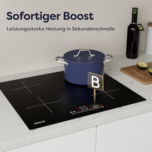 Foto von CIARRA CBBIH4B 4 Zonen Einbau Induktionskochfeld mit Power Booster Touch-Bedienung Kochfeld Induktion Herdplatte mit 4 Platten 9 Leistungsstufen Induktionskochplatte 60cm (7,200W)