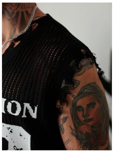 Men’s Letter Number Graphic Ripped Sweater Tank Tops Sheer Distressed Crochet Sweater Vests4