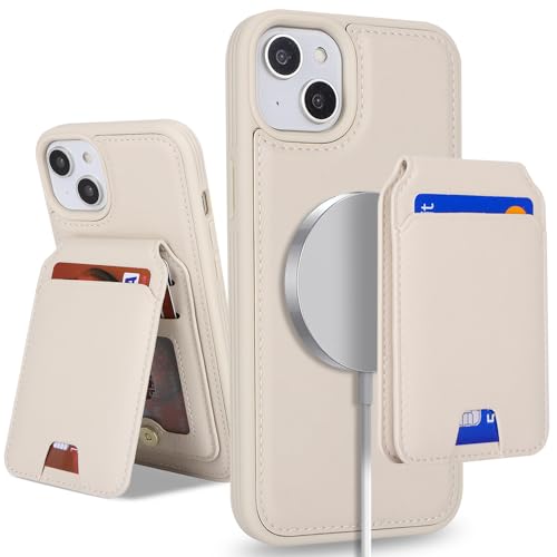 SailorTech iPhone 14 case with Credit Card Holder mag Safe, iPhone14 Phone Leather Case Wallet for Women Compatible mag Safe Wallet Detachable 2-in-1 for Men-Beige