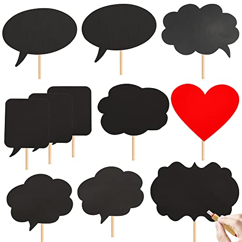 Large Blank Photo Booth Props Signs, 11pcs Large Writable Chalkboard Photo Booth Props with Chalk and Sticks, Blank Signs Props by Tvorvik, Perfect for Wedding Party, Birthday Party, Party Events