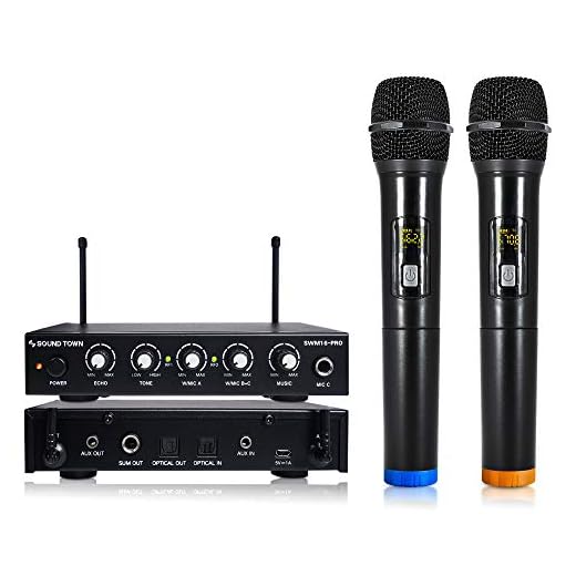 Sound Town 16 Channels Wireless Microphone Karaoke Mixer System with Optical (Toslink), AUX and 2 Handheld Microphones - Supports Smart TV, Home Theater, Sound Bar (SWM16-PRO)