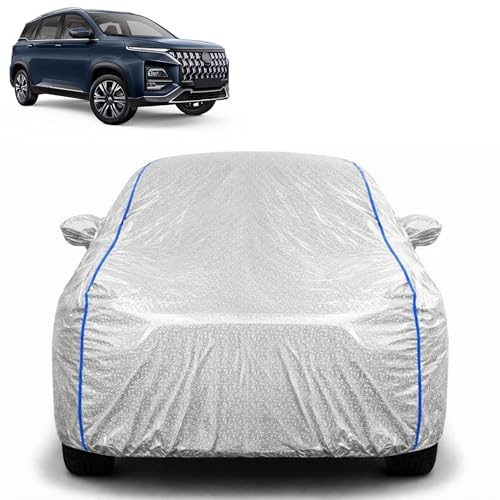 Image of Waterproof Car Cover for MG Hector Plus | All Weather Protection | UV Resistant & Dustproof | Soft Cotton Lining to Prevent Scratches | Triple Stitched with Mirror Pockets & Elastic Hem