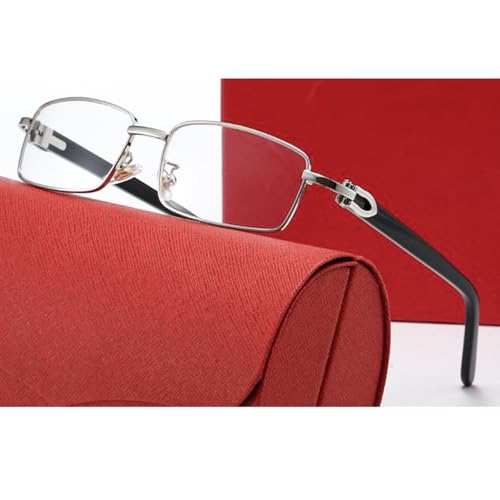 Image of Retro 90's Luxury Men's Classic Rectangle Full Silver Metal Frame Eye Glasses Vintage Black Arm Square Hip Hop Clear Lens Eye Glasses For Men