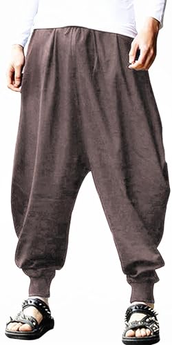 AITFINEISM Men's Drawstring Aladdin Hippie Harem Pants Loose Drop Crotch Trousers