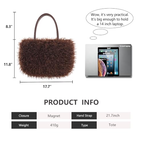 Image of Women's Fuzzy Tote Bag Curly Handbag Furry Shoulder Bag Large Plush Top Handle Purses Winter