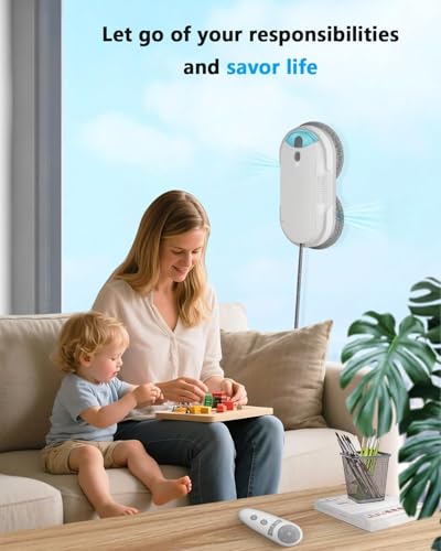 Image of Window Cleaning Robot - Double Helix 4800-6400Pa Suction, Dual Ultrasonic Spray, 85ml Tank, Edge Detection, Anti-Drop, 3 Cleaning Modes for Streak-Free Glas (White)