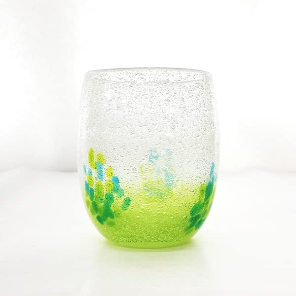 [kubagasaya] Kubagasaya Ryukyu Glass Glass Cold Tea Glass Cup Cup Okinawa Souvenir Bubble Flower Viewing Glass (Green) : Home & Kitchen