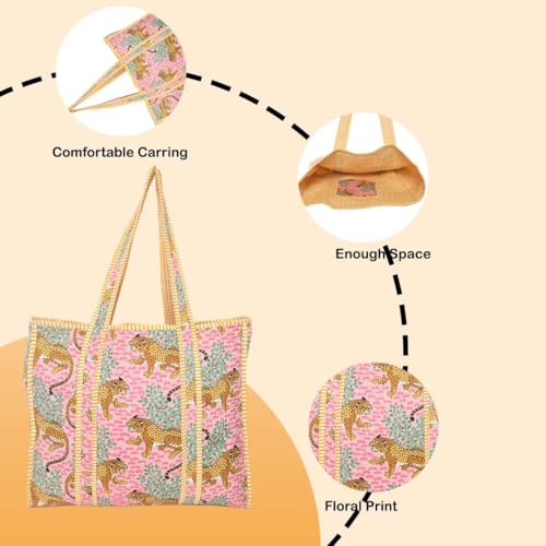 Image of Women's 100% Cotton Lightweight Shoulder Tote Bag with Interior Poeckt Casual Handbag for Women