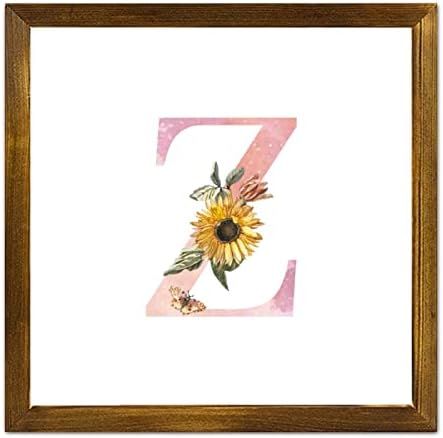 Initial Letter Z Pink Wooden Signs Monogram Sunflower Floral Framed Wooden Plaque Flower Market Farmhouse Style Wall Decor Funny Wall Hanging Decor For Kitchen Dining Room Living Room 12x12in