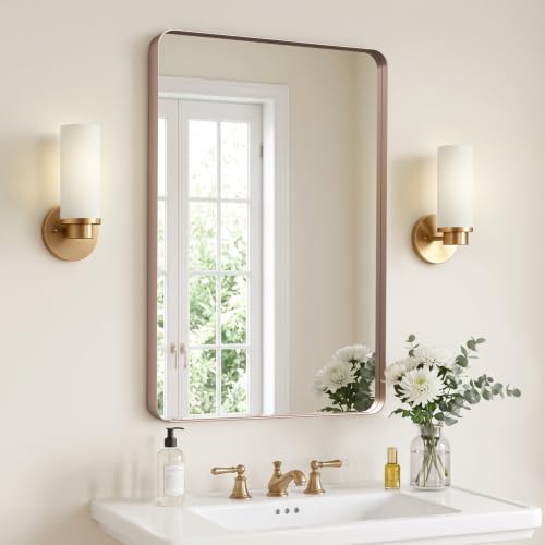 Image of Kosmonia 36x24 Inch Bathroom Vanity Mirror Brushed Rose Gold