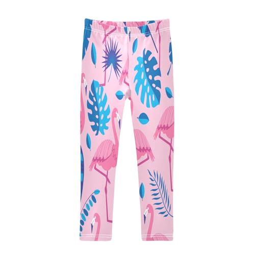 Bolaz Toddler Girls Leggings Printed Yoga Pants Leggings Bule Leaves Pink Flamingos for Kids