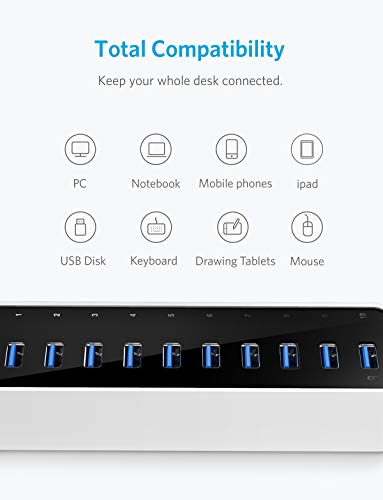 Upgraded-Version-Anker-USB-30-SuperSpeed-10-Port-Hub-Including-a-BC-12-Charging-Port-with-60W-12V-5A-Power-Adapter-VIA-VL812-B2-Chipset-and-Updated-Firmware-9081-AH231