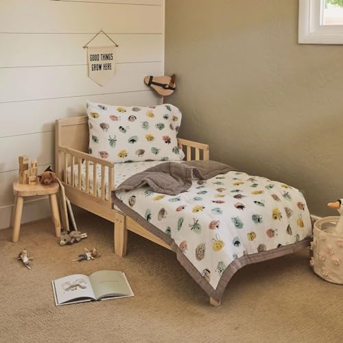 Image of Little Unicorn Toddler Bedding 3-Piece Set | Includes Comforter, Crib Sheet & Pillowcase | Soft & Breathable Muslin Fabric | for Convertible Cribs & Toddler Beds (Watercolor Critters)