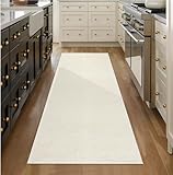 HXJDCL Cream Cotton Woven Washable Bedroom Runner Rug 2' x 6', Boho, Reversible, Kitchen Sink Area Rug