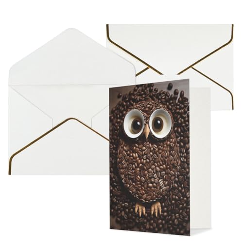 LHDGBWC Thinking of You カード 封筒付き 空白のグリーティングカード 4x6 ノートカード Happy Birthdayカード あらゆる機会のグリーティングカード 結婚式用 サンキューカード コーヒー豆フクロウ ベビーシャワーカード