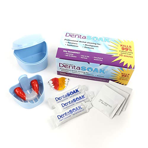 DentaSOAK Starter Kit - Mouthguard, Retainer, Denture, Appliance Cleaner  100% Safe - Persulfate Free  Non-Toxic & Alcohol Free  3 Month Supply  Mint Scented