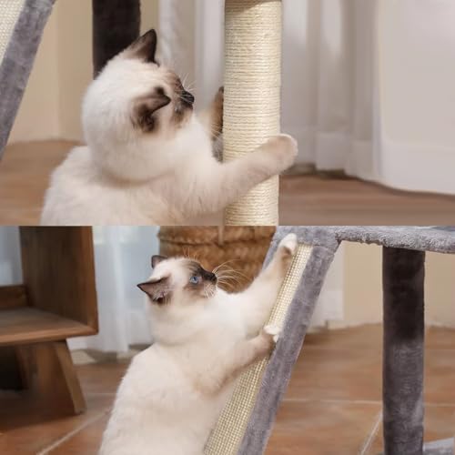 Arranhador Para Gatos Brinquedo Playground Casa Cama Poste Sisal Rampa Toca Casinha 4 Níveis (Cinza